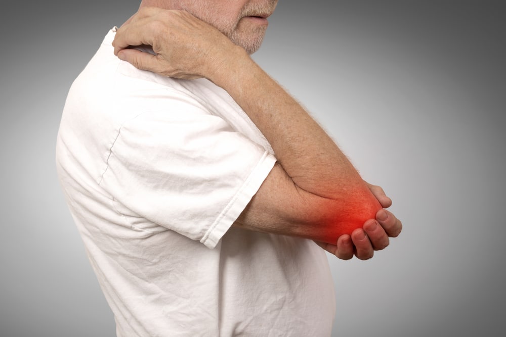 man with elbow pain for blog on amazing life chiropractic and wellness in mill creek